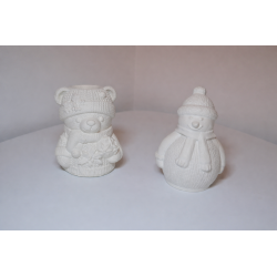 Set figurine mari din ipsos – Ursuleț, Om de Zăpadă și Căsuță | Pentru pictat, decor și activități creative de iarnă