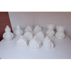 Set figurine mari din ipsos – Ursuleț, Om de Zăpadă și Căsuță | Pentru pictat, decor și activități creative de iarnă